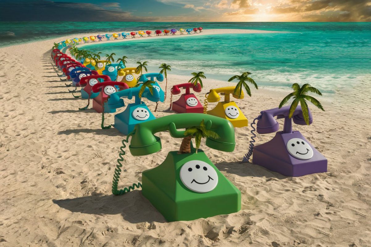telephones colors emoji sur la plage